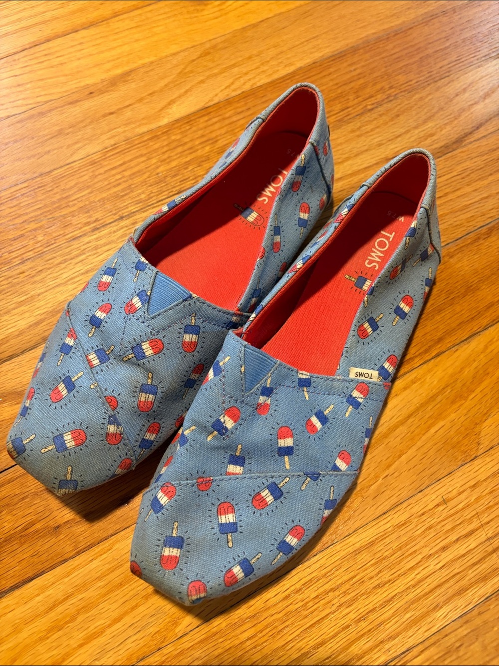 Toms Light Blue Popsicle Canvas Slip-Ons with Red Insole